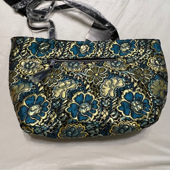 NWT Steve Madden Blady Black & Blue Reversible Floral Tote w/ Cosmetic Bag - Picture 2 of 6